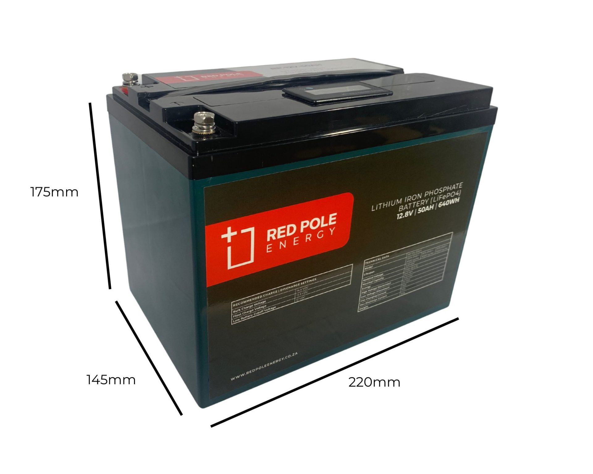 LiFePO4 battery 50Ah 12.8V 640Wh lithium iron phosphate